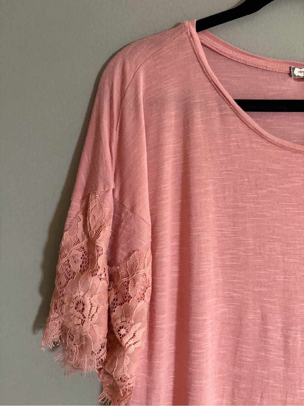 Eyeshadow Top Blush Pink Lace Trim XL Linen Blend Blouse Romantic Boho Coquette - Picture 5 of 13